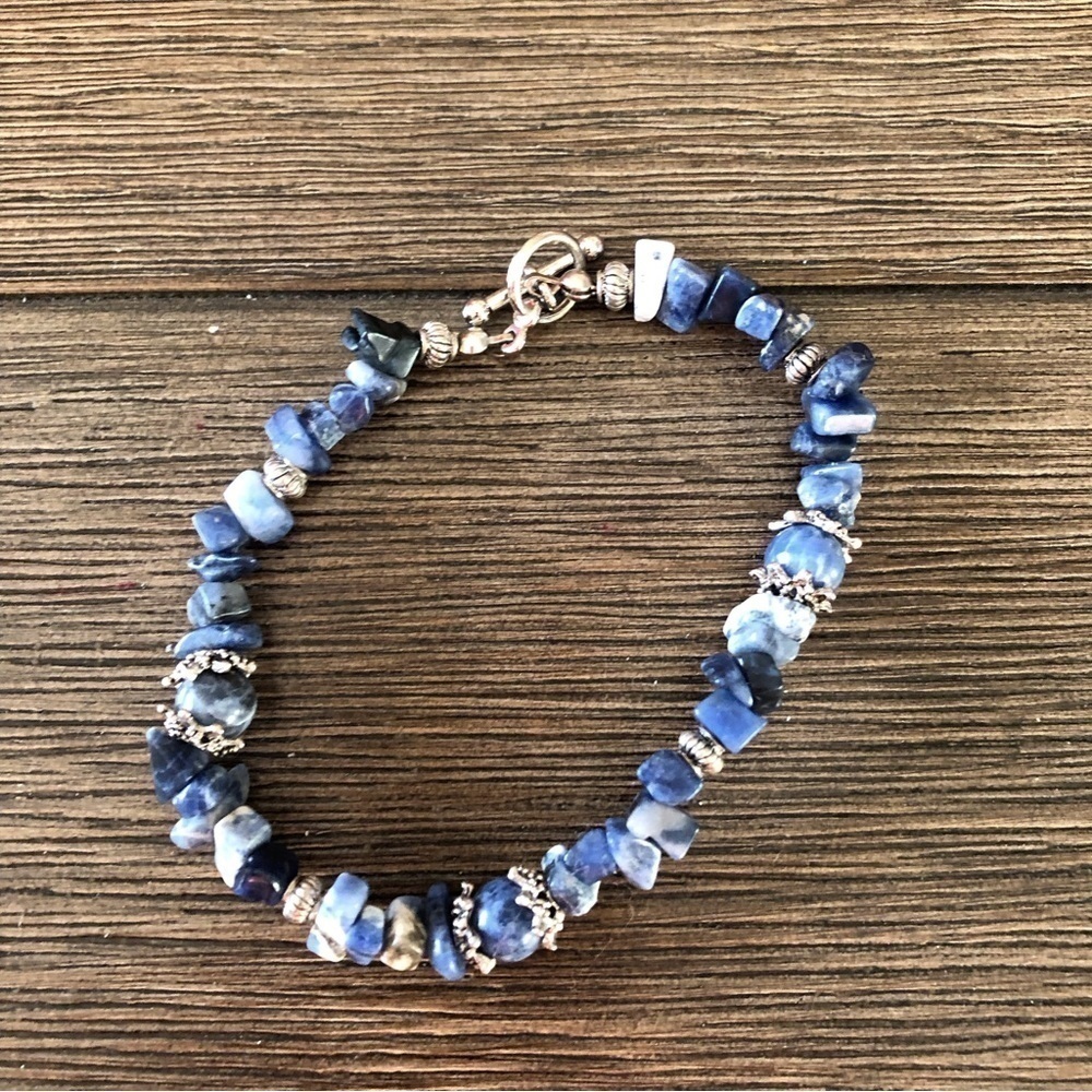 Handmade blue stone and sliver metal bracelet